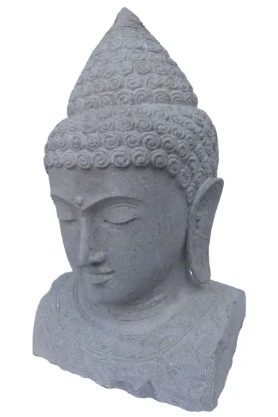 Product image of the product “Buddha bust with floral carving, 40 x 40 x 100cm. Natural stone (river stone), stonemasonry ”